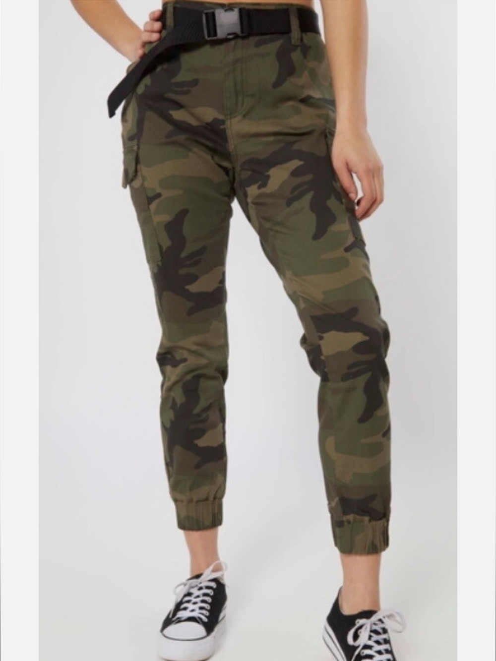 Belted Camouflage Cargo Jogger Pants